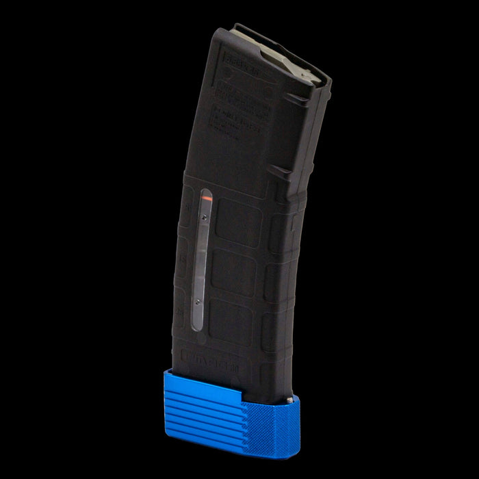 Machined aluminium .223 plus five magazine extension base pad fitted to a Magpul PMAG body