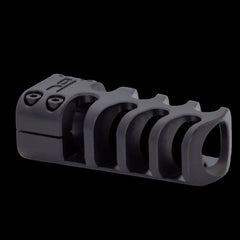 Clamp-on 12 gauge shotgun muzzle brake for unthreaded barrels — side profile view