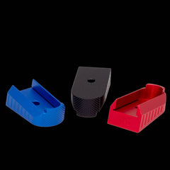 Anodised aluminium 1911 magazine base pad for Mec-Gar and Bul Armory magazines, part of the kit