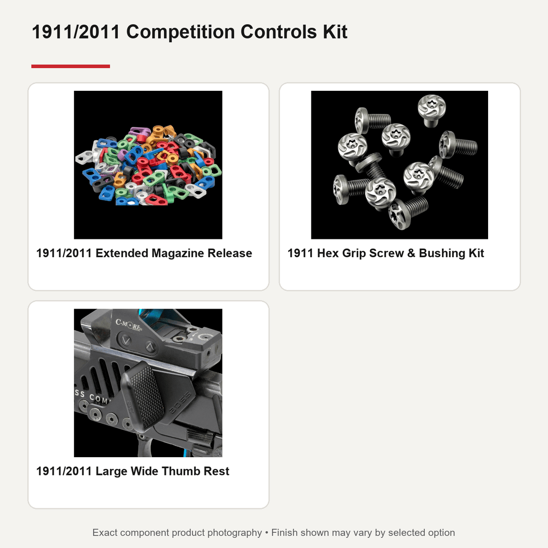 1911/2011 controls kit with adjustable thumb rest, extended mag release and grip screws