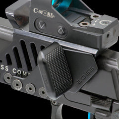 Large wide adjustable aluminium thumb rest for 1911 and 2011 race guns, oversized thumb surface