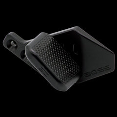 Large wide adjustable aluminium thumb rest for 1911 and 2011 — macro detail of the finish
