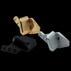 Large wide adjustable aluminium thumb rest for 1911 and 2011 — angled view