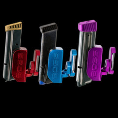 CNC aluminium magnetic competition magazine pouch — reverse side view