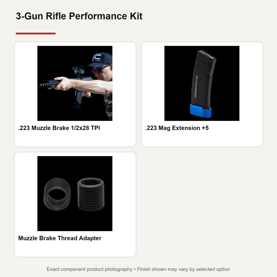 3-Gun Rifle Performance Kit | .223 Muzzle Brake, Mag Extension & Thread Adapter - Boss Components - 223 - 3-gun
