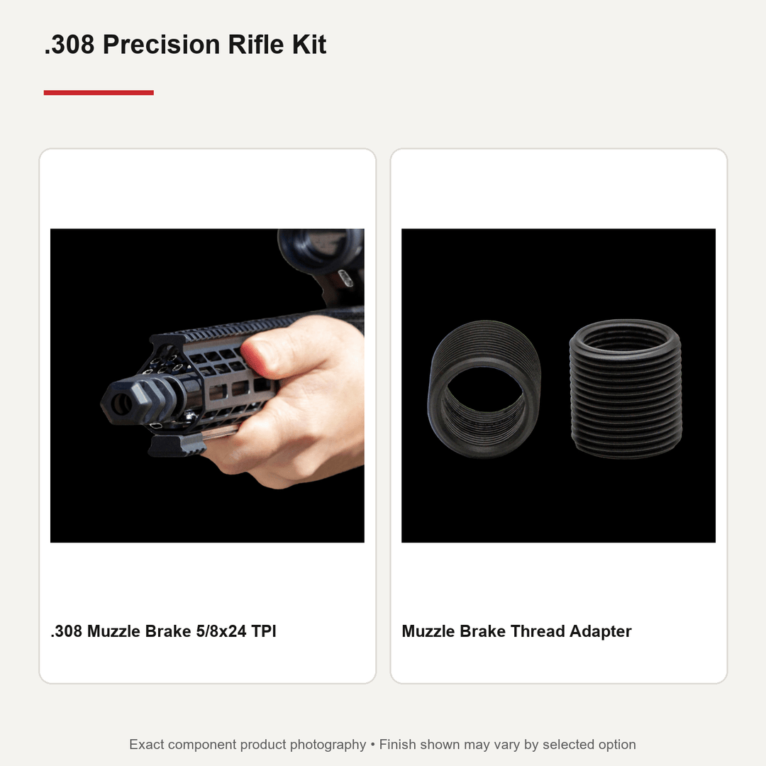 .308 precision rifle kit with threaded muzzle brake and matching thread adapter