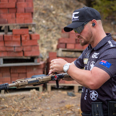 Dual-handle extended racker for Berika 12g shotguns — side profile view