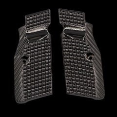 Side view of CZ Shadow 2 solid brass flat grips showing slim profile and gold finish