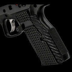 CZ Shadow 2 solid brass flat grips, slim profile, gold plated and black plated pair