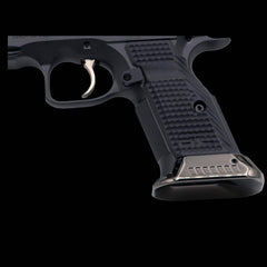CZ Shadow 2 G10 palm swell short grips, magwell compatible — close-up detail
