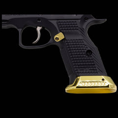 CZ Shadow 2 G10 palm swell short grips, magwell compatible — side profile view
