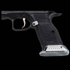 CZ Shadow 2 G10 palm swell short grips, magwell compatible — reverse side view