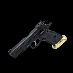 CZ Shadow 2 palm swell grips paired with a solid brass weighted competition magwell