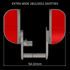 Extra wide one-piece CNC ambidextrous thumb safety for 1911 and 2011 — top-down view
